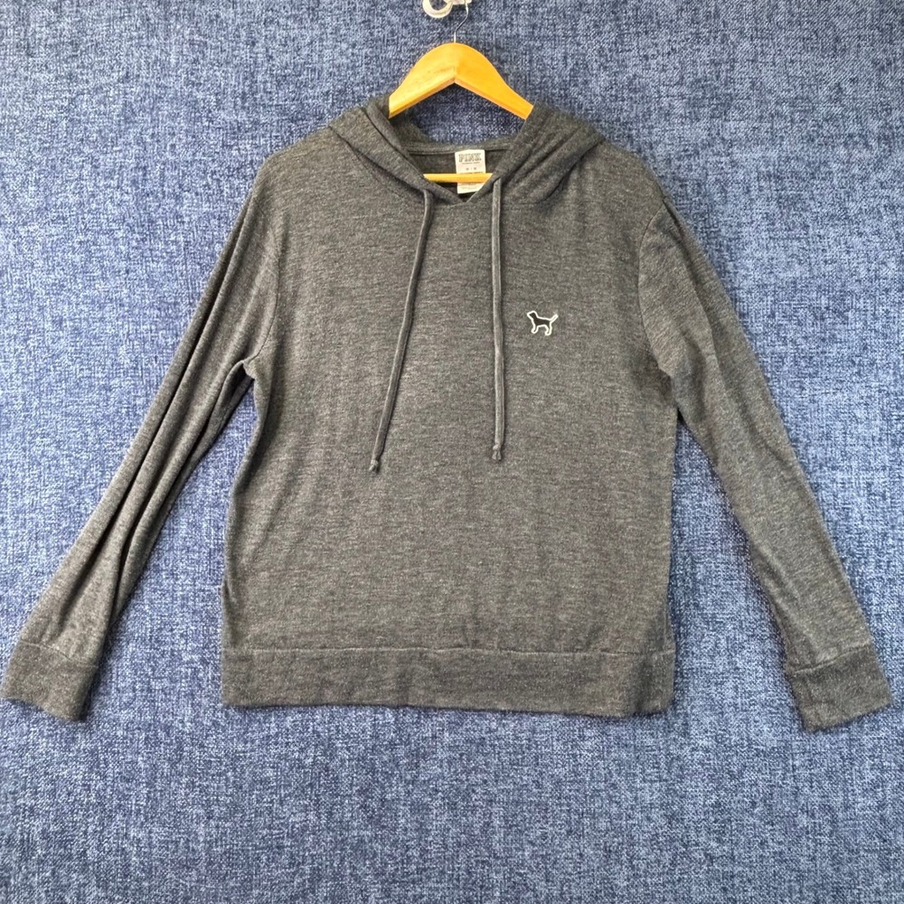 PINK Victoria's Secret Hoodie Womens Medium Gray Polyester Blend Regular Fit